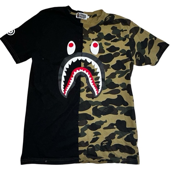 A BATHING APE Camo Shark split short sleeve tee WGM size L bape BAPE - Picture 1 of 5